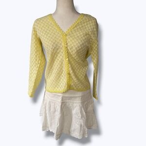 Handmade Pastel Yellow Crochet Cardigan Cottagecore Boho Knit Button Front M